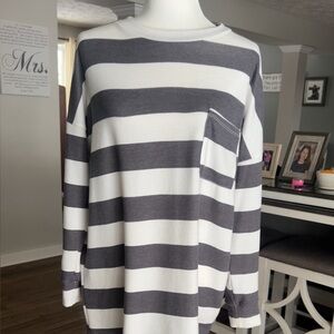 Reborn J Gray and White Striped Top